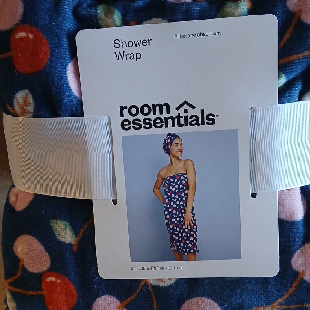 Room Essentials Blue Shower Wrap with Cherries Design